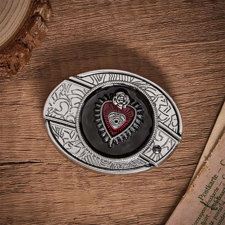Ceinture en cuir avec boucle de couteau pliant dissimulé à motif Sacré-Cœur rouge et noir - image 10