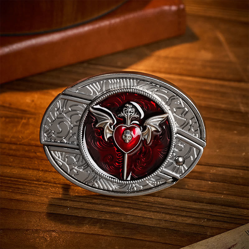 Ceinture en cuir Wings & Dagger Red Heart avec boucle de couteau pliant caché à faire soi-même - Ailes et Dague - Sans ceinture - Ceinture non incluse - image 0