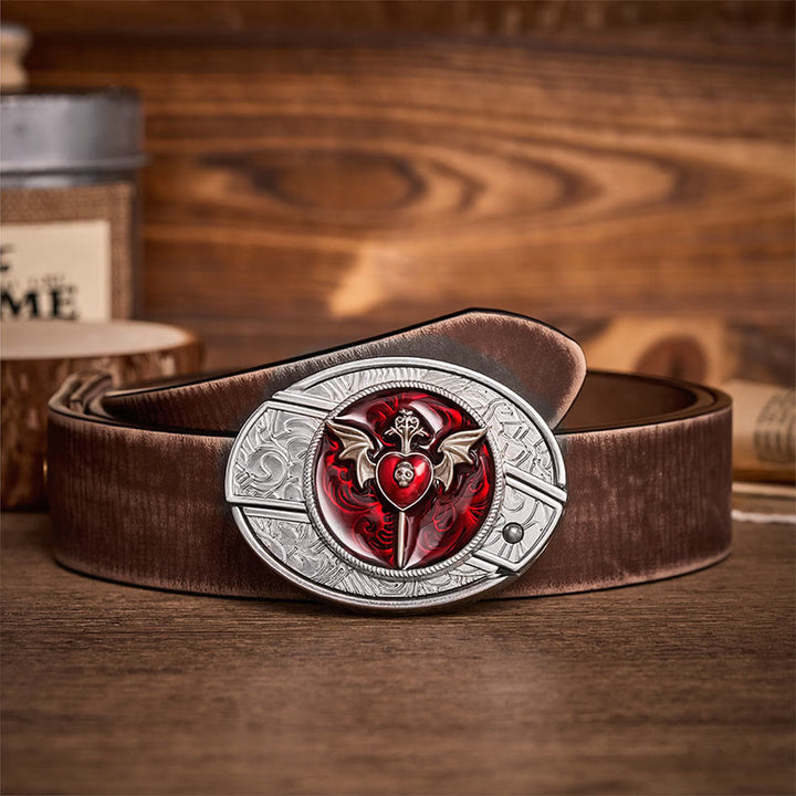 Ceinture en cuir Wings & Dagger Red Heart avec boucle de couteau pliant caché à faire soi-même - Ailes et Dague - Ceinture marron vieillie - 42 - image 5