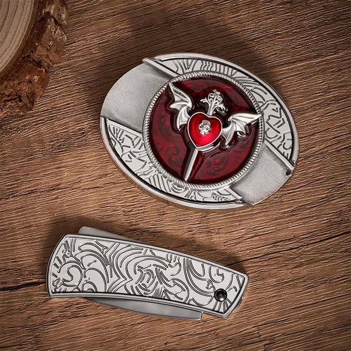 Ceinture en cuir Wings & Dagger Red Heart avec boucle de couteau pliant caché à faire soi-même - image 9