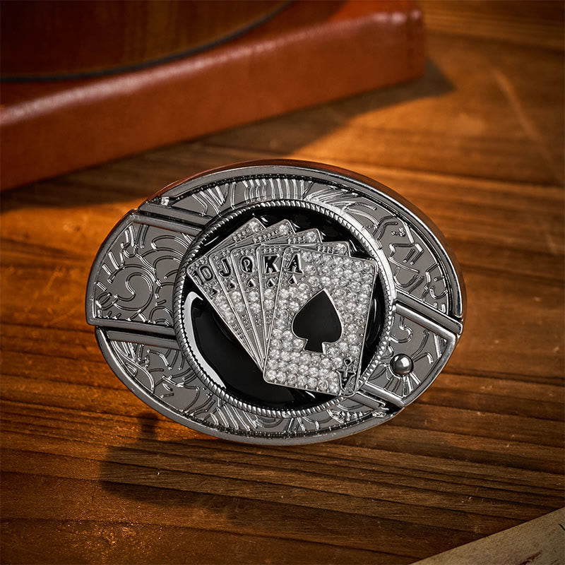 Boucle de couteau pliant dissimulé à faire soi-même, motif quinte flush royale brillante, ceinture en cuir - Quinte royale - Sans ceinture - Ceinture non incluse - image 0