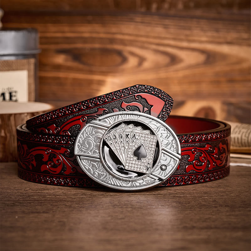 Boucle de couteau pliant dissimulé à faire soi-même, motif quinte flush royale brillante, ceinture en cuir - Quinte royale - Ceinture sculptée marron - 42 - image 6