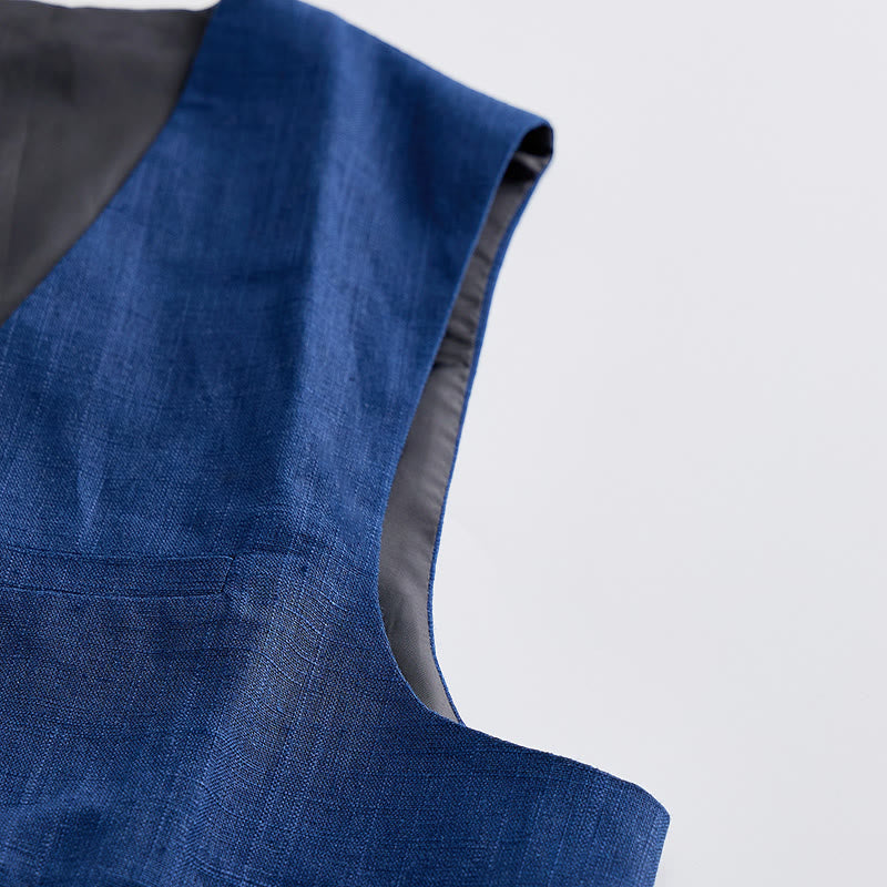 Gilet décontracté à simple boutonnage en lin mélangé pour homme - image 7