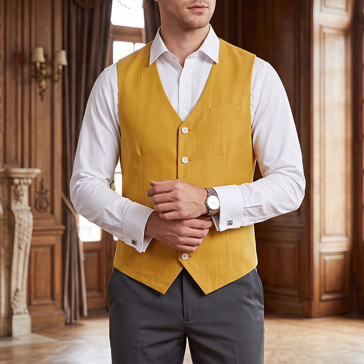 Gilet décontracté à simple boutonnage en lin mélangé pour homme - Jaune - 4XL - image 10