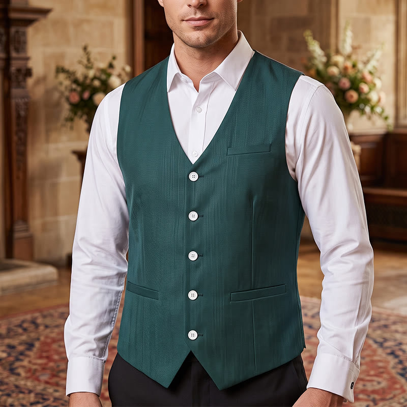 Gilet décontracté à simple boutonnage en lin mélangé pour homme - Vert - 4XL - image 12