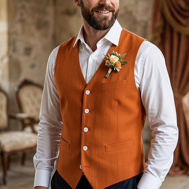 Gilet décontracté à simple boutonnage en lin mélangé pour homme - Orange - 4XL - image 11