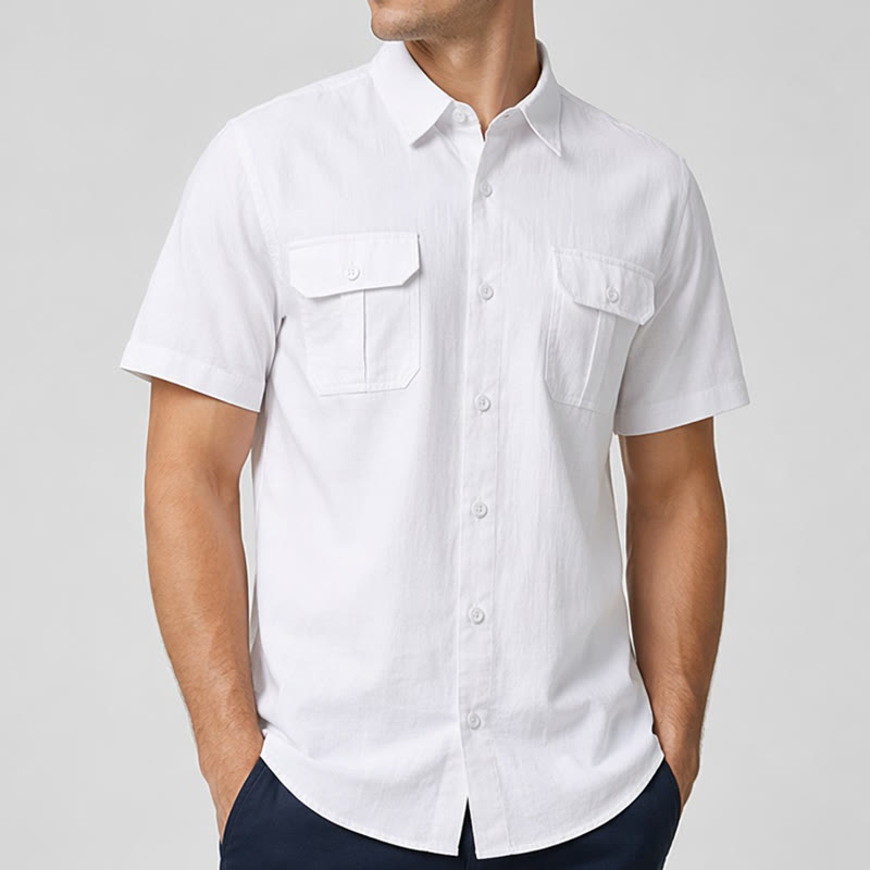 Chemises homme en pur coton uni, décontractées pour le bureau, couleur unie - image 2