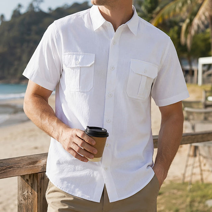 Chemises homme en pur coton uni, décontractées pour le bureau, couleur unie - Blanc - 3XL - image 0