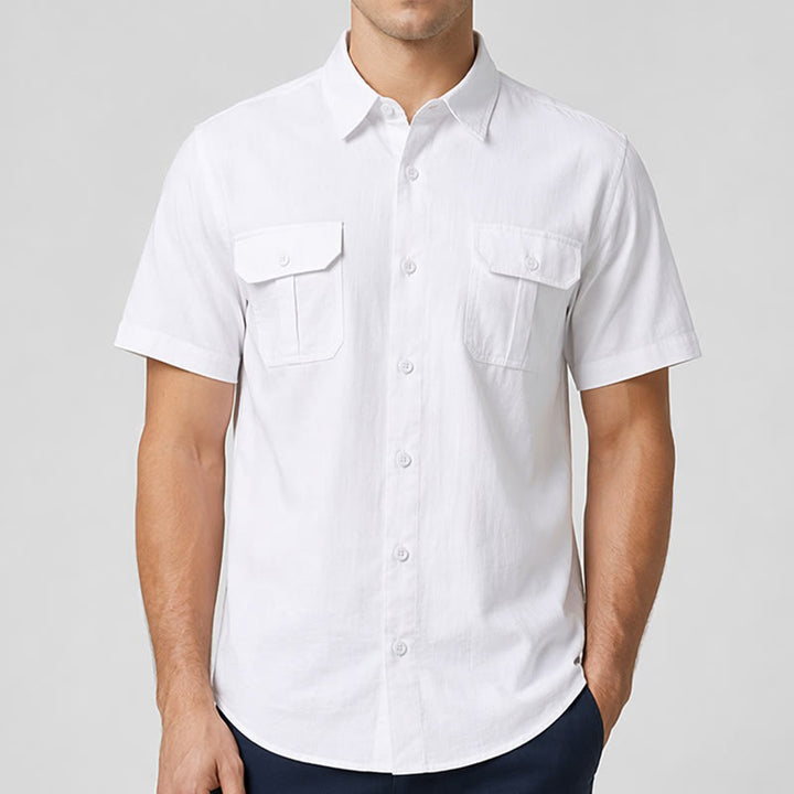 Chemises homme en pur coton uni, décontractées pour le bureau, couleur unie - image 1