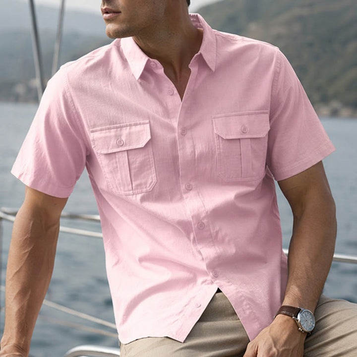 Chemises homme en pur coton uni, décontractées pour le bureau, couleur unie - Rose - 3XL - image 6