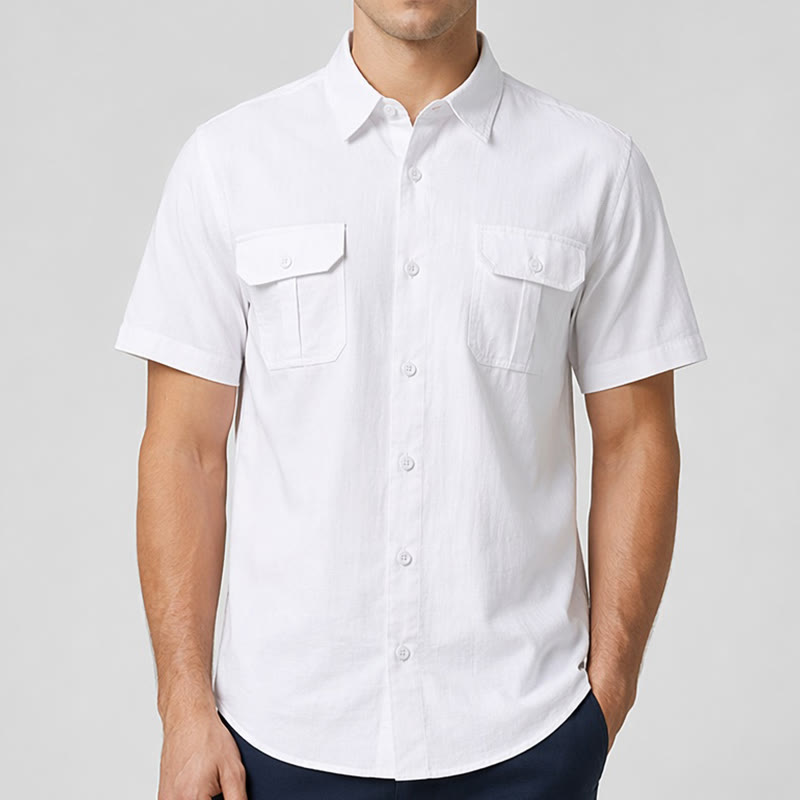 Chemises homme en pur coton uni, décontractées pour le bureau, couleur unie - image 1