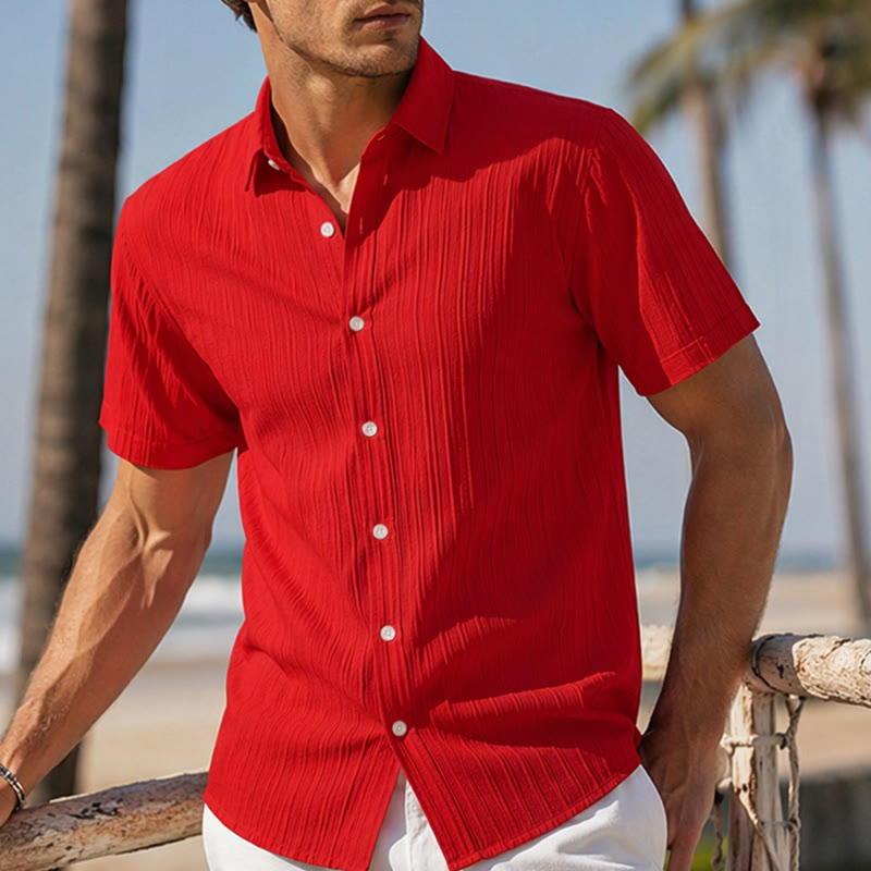 Chemise décontractée en jacquard rayé coton et lin pour homme - Rouge - 2XL - image 9
