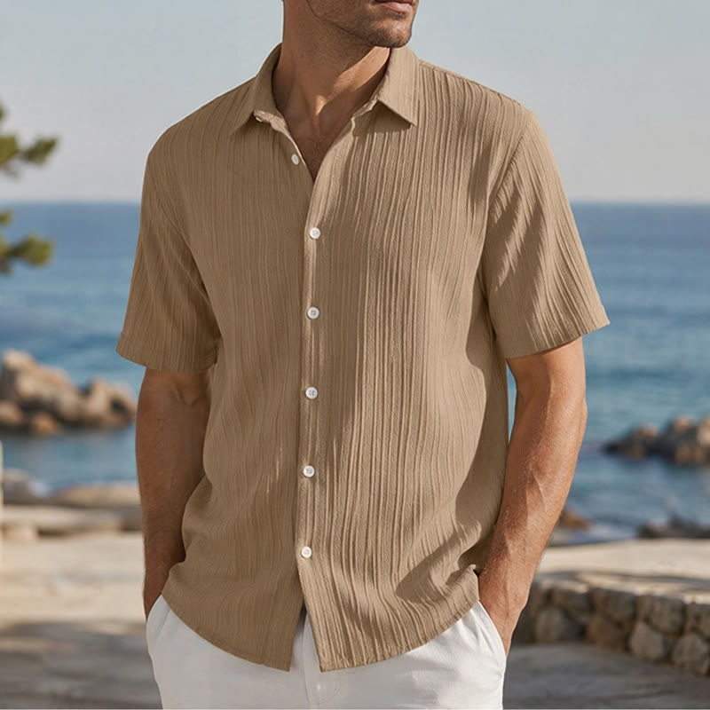 Chemise décontractée en jacquard rayé coton et lin pour homme - Kaki - 2XL - image 19