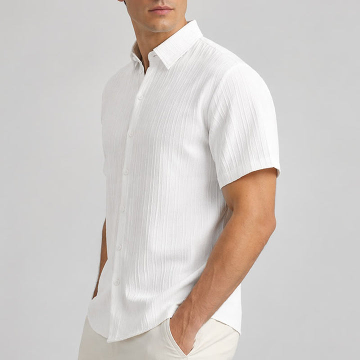 Chemise décontractée en jacquard rayé coton et lin pour homme - image 2