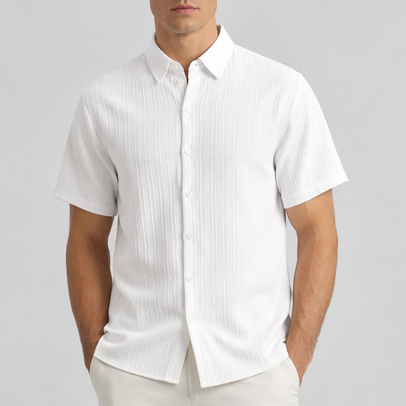 Chemise décontractée en jacquard rayé coton et lin pour homme - image 1