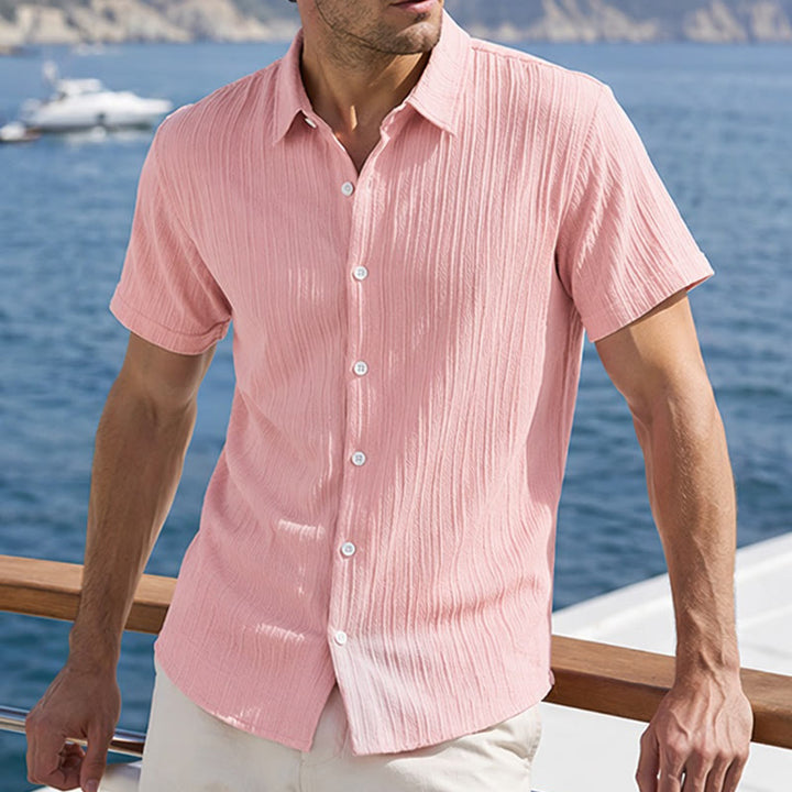 Chemise décontractée en jacquard rayé coton et lin pour homme - Pêche - 2XL - image 18