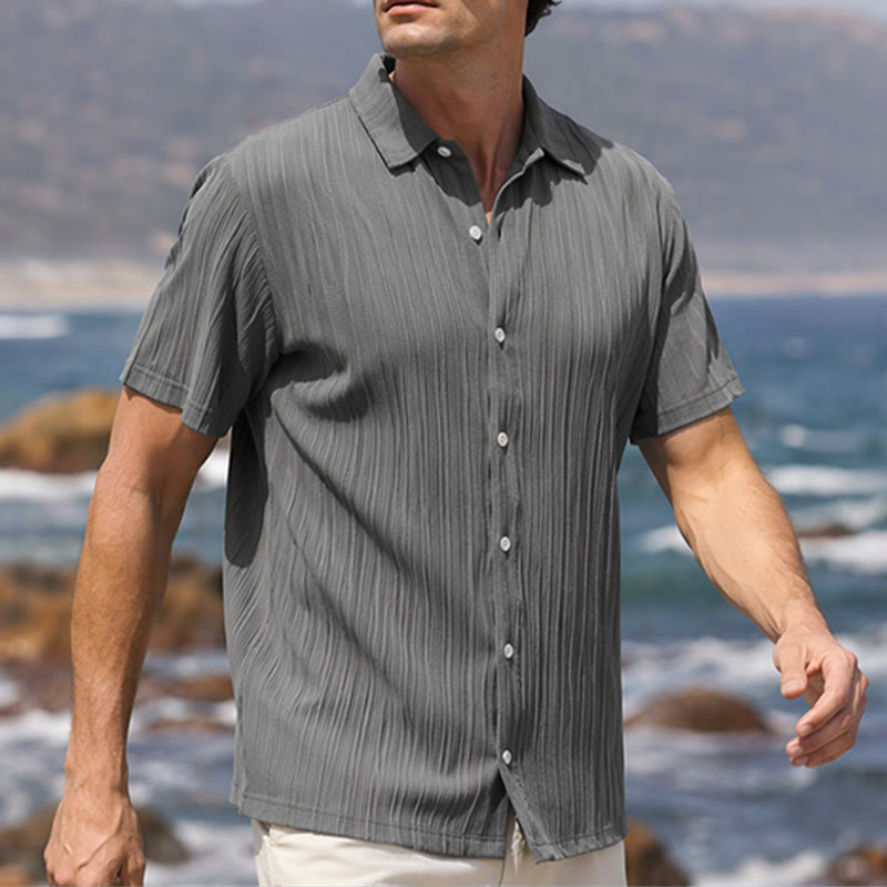 Chemise décontractée en jacquard rayé coton et lin pour homme - Gris foncé - 2XL - image 7
