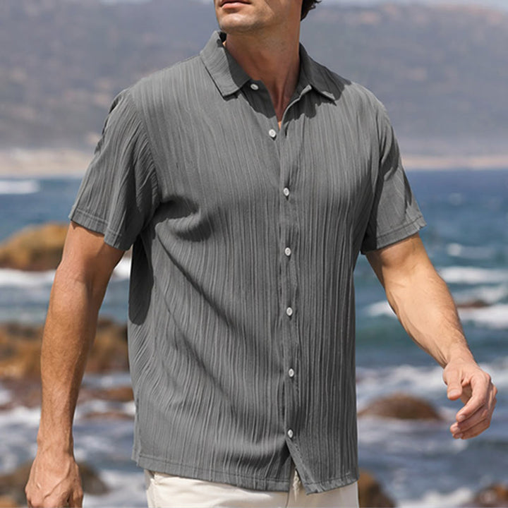 Chemise décontractée en jacquard rayé coton et lin pour homme - Gris foncé - 2XL - image 7