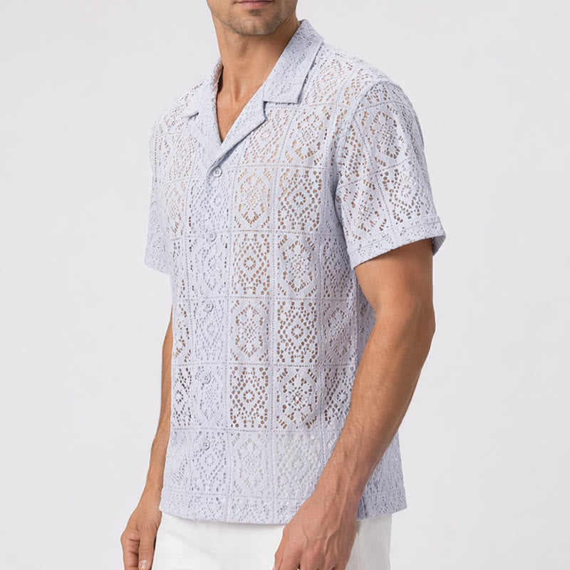 Chemises d'été respirantes pour hommes, en dentelle ajourée, style vacances - image 2