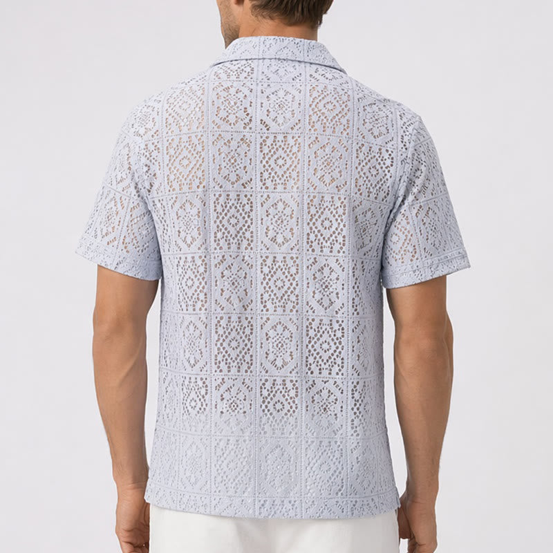 Chemises d'été respirantes pour hommes, en dentelle ajourée, style vacances - image 3