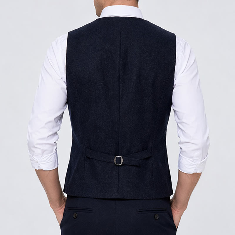 Gilet de costume infroissable à chevrons style vintage américain pour homme - image 3