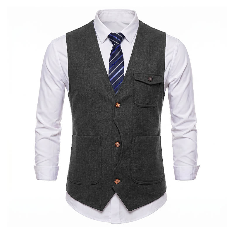 Gilet de costume infroissable à chevrons style vintage américain pour homme - image 26
