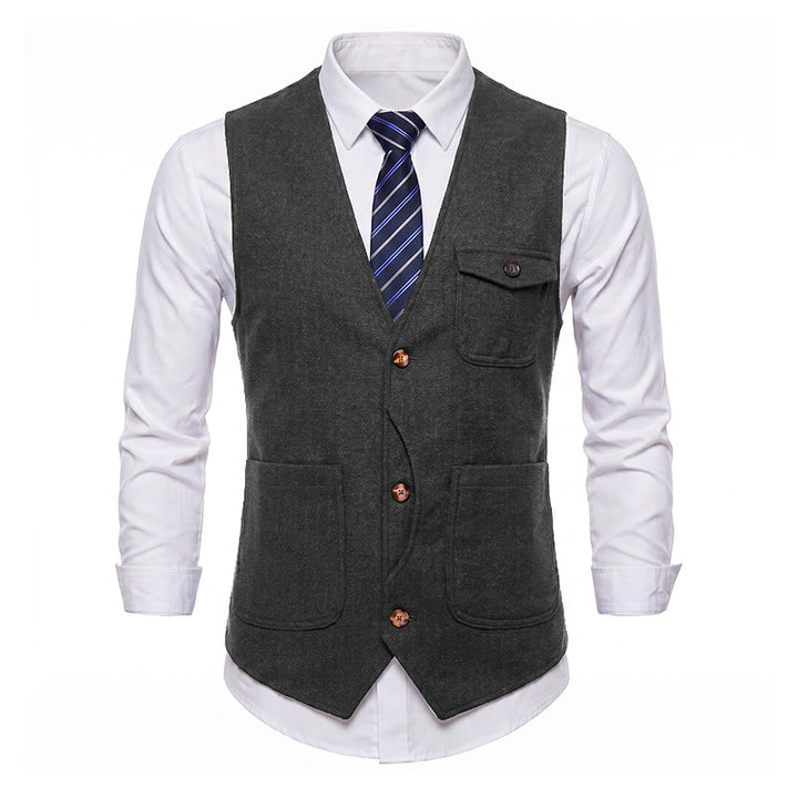 Gilet de costume infroissable à chevrons style vintage américain pour homme - image 26