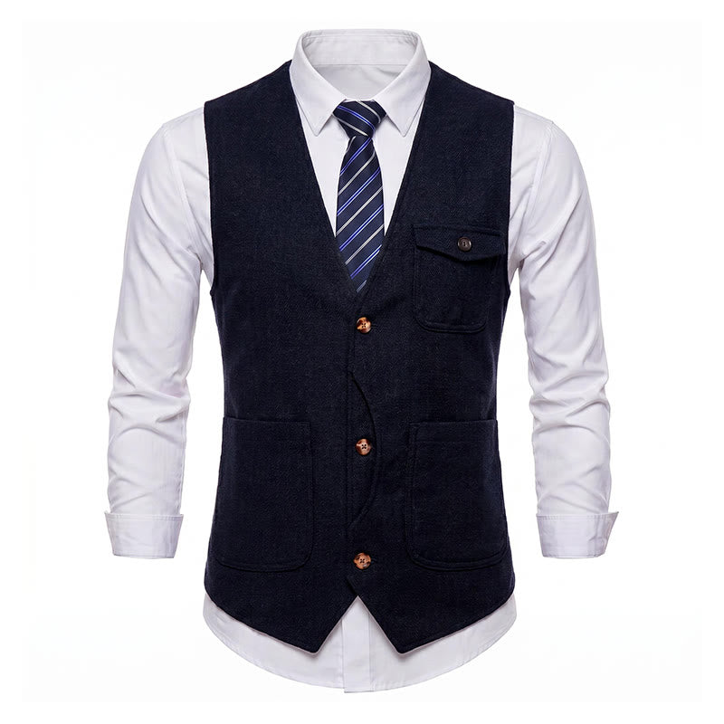 Gilet de costume infroissable à chevrons style vintage américain pour homme - image 23