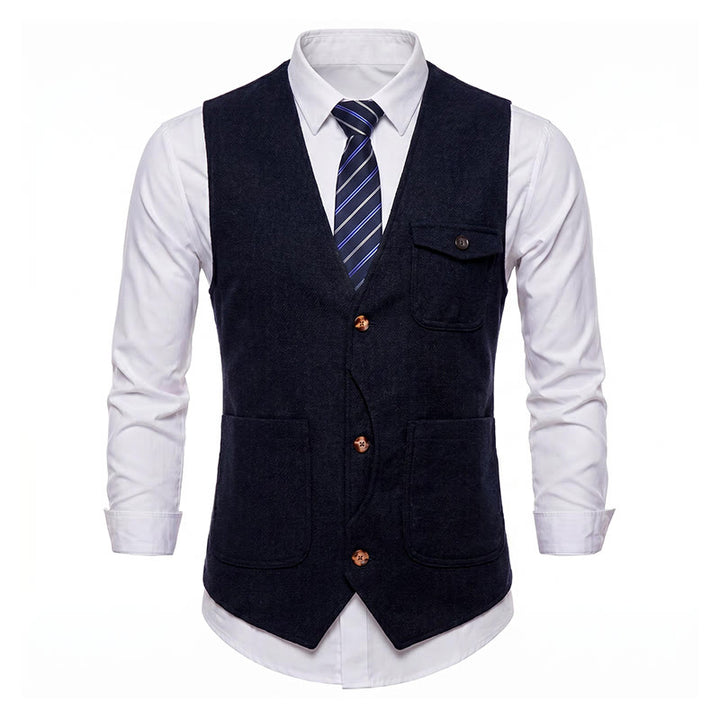 Gilet de costume infroissable à chevrons style vintage américain pour homme - image 23