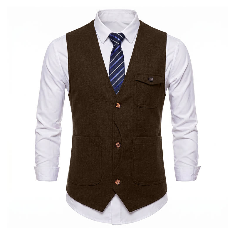 Gilet de costume infroissable à chevrons style vintage américain pour homme - image 36