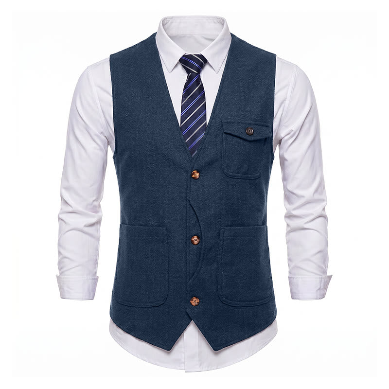 Gilet de costume infroissable à chevrons style vintage américain pour homme - image 38