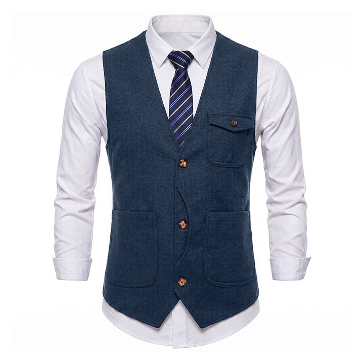 Gilet de costume infroissable à chevrons style vintage américain pour homme - image 38
