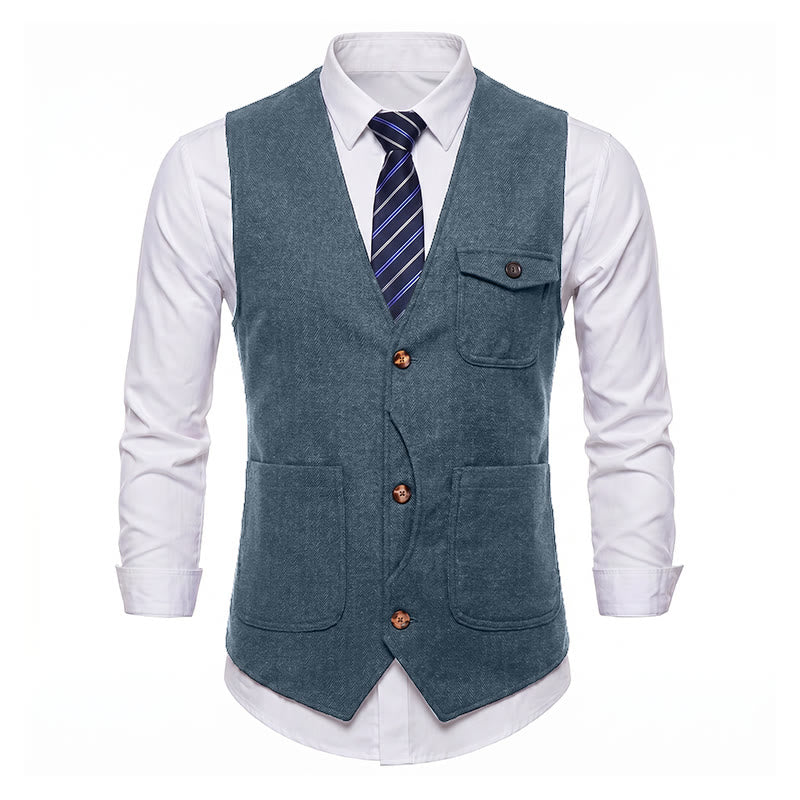 Gilet de costume infroissable à chevrons style vintage américain pour homme - image 35