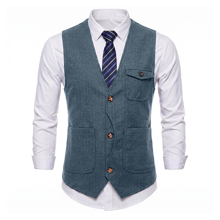 Gilet de costume infroissable à chevrons style vintage américain pour homme - image 35