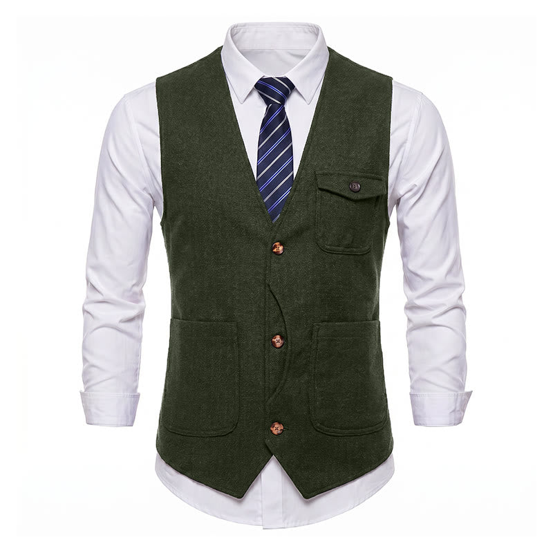 Gilet de costume infroissable à chevrons style vintage américain pour homme - image 33