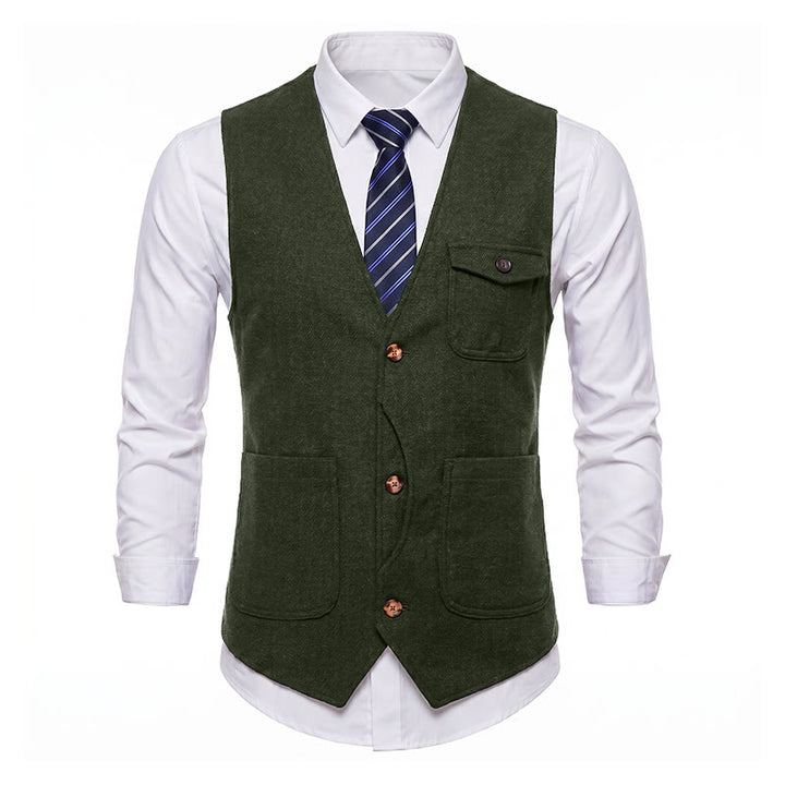 Gilet de costume infroissable à chevrons style vintage américain pour homme - image 33