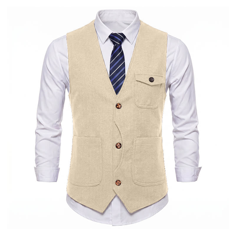 Gilet de costume infroissable à chevrons style vintage américain pour homme - image 31