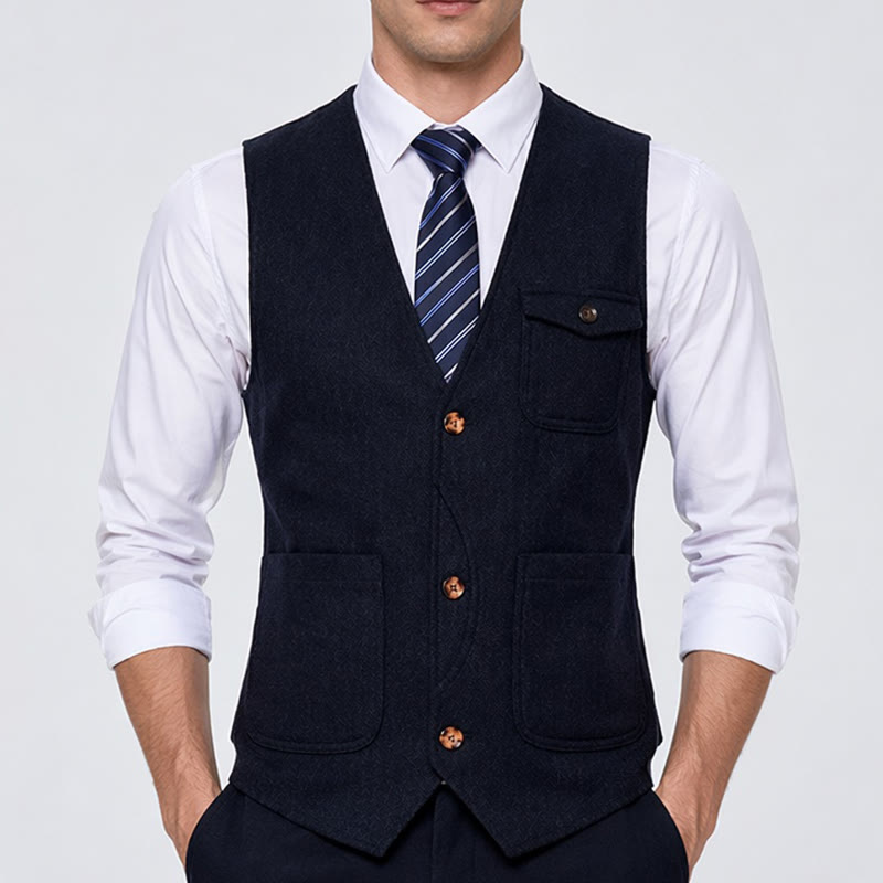Gilet de costume infroissable à chevrons style vintage américain pour homme - image 1