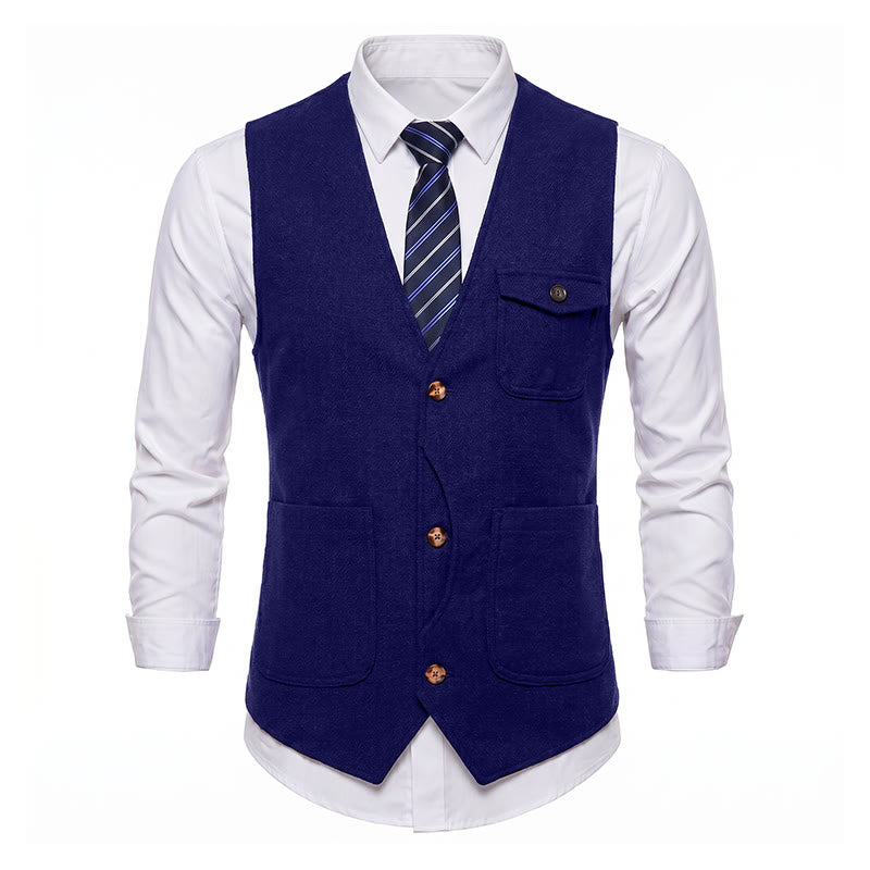 Gilet de costume infroissable à chevrons style vintage américain pour homme - image 34