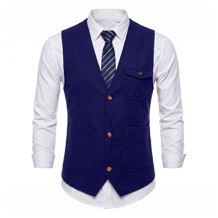 Gilet de costume infroissable à chevrons style vintage américain pour homme - image 34