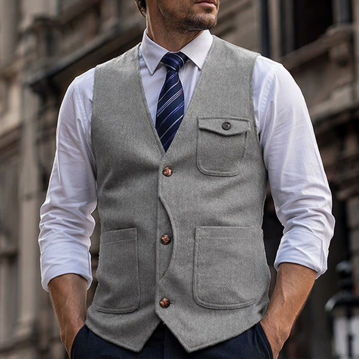 Gilet de costume infroissable à chevrons style vintage américain pour homme - Argent - 3XL - image 7
