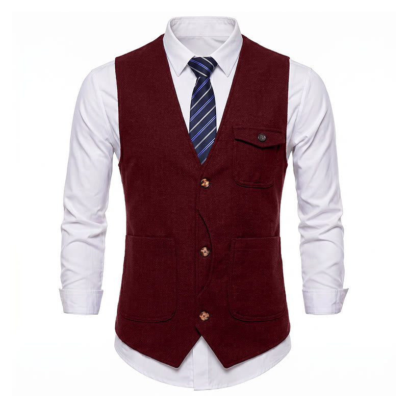 Gilet de costume infroissable à chevrons style vintage américain pour homme - image 25