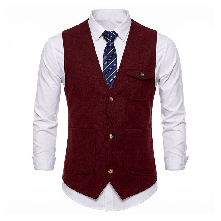 Gilet de costume infroissable à chevrons style vintage américain pour homme - image 25