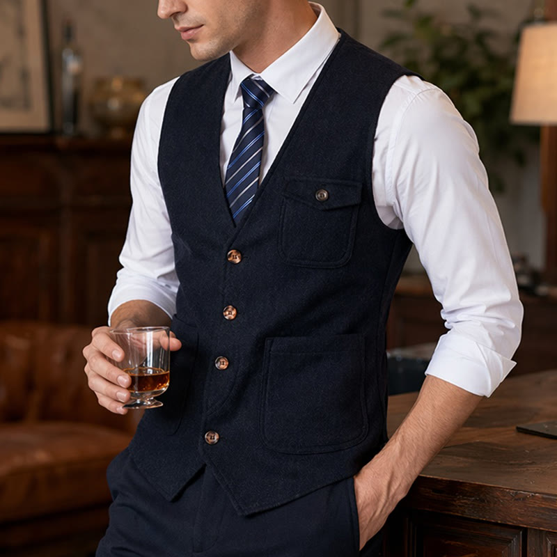 Gilet de costume infroissable à chevrons style vintage américain pour homme - image 0