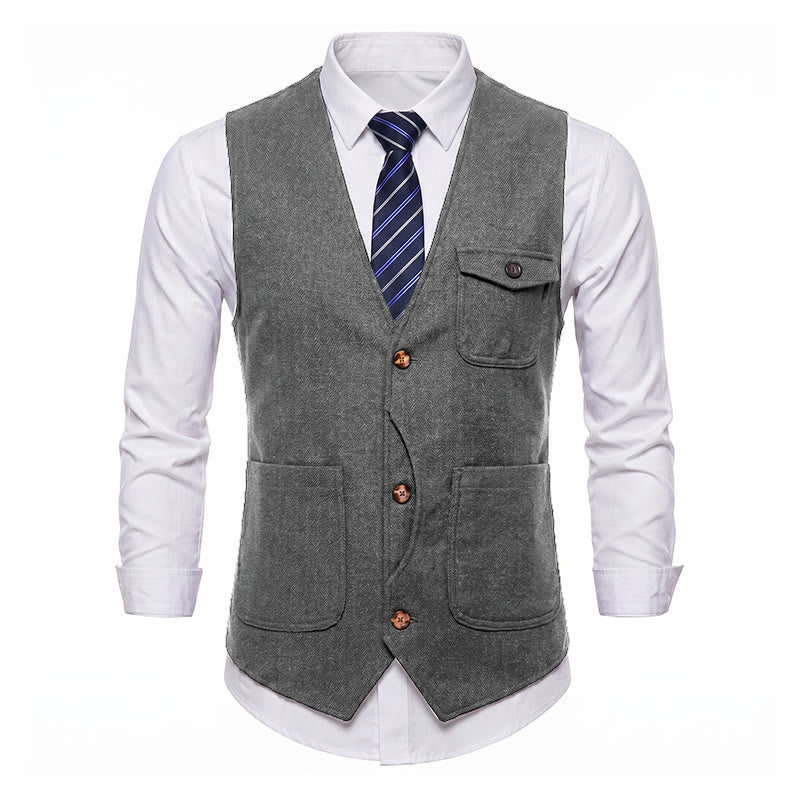 Gilet de costume infroissable à chevrons style vintage américain pour homme - image 27