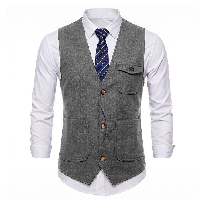 Gilet de costume infroissable à chevrons style vintage américain pour homme - image 27