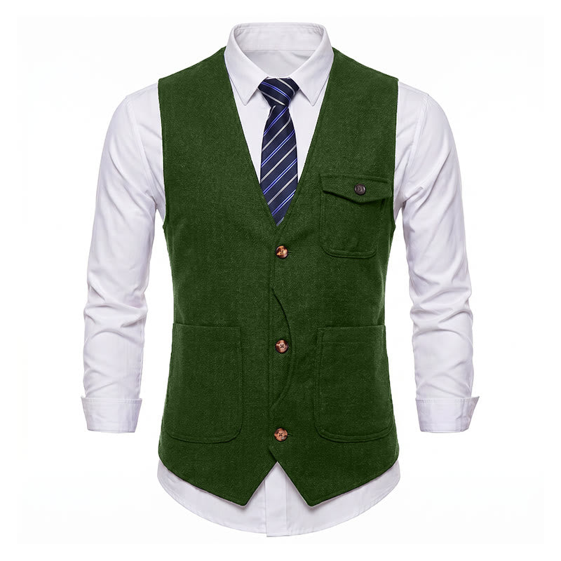 Gilet de costume infroissable à chevrons style vintage américain pour homme - image 32