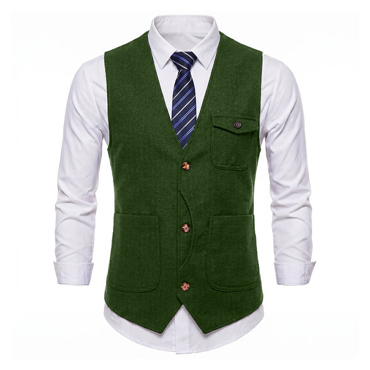 Gilet de costume infroissable à chevrons style vintage américain pour homme - image 32