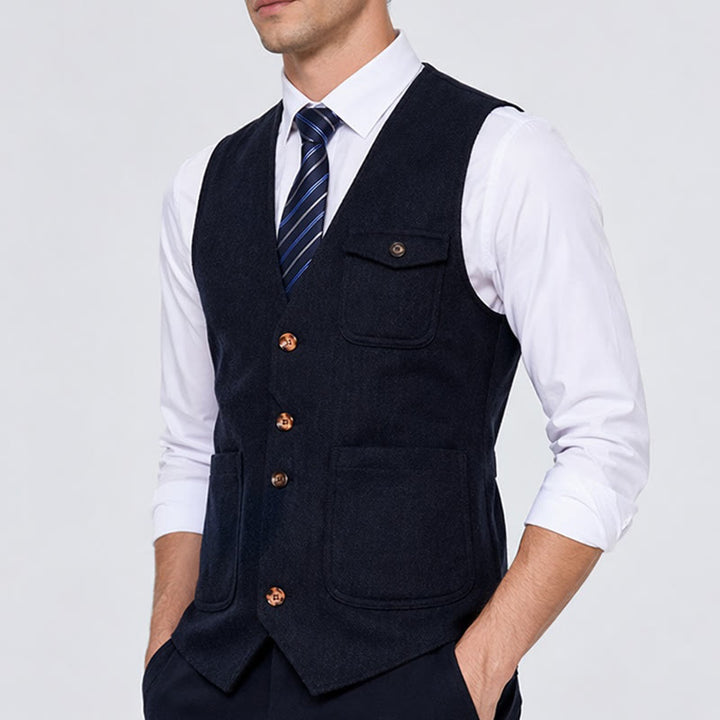 Gilet de costume infroissable à chevrons style vintage américain pour homme - image 2