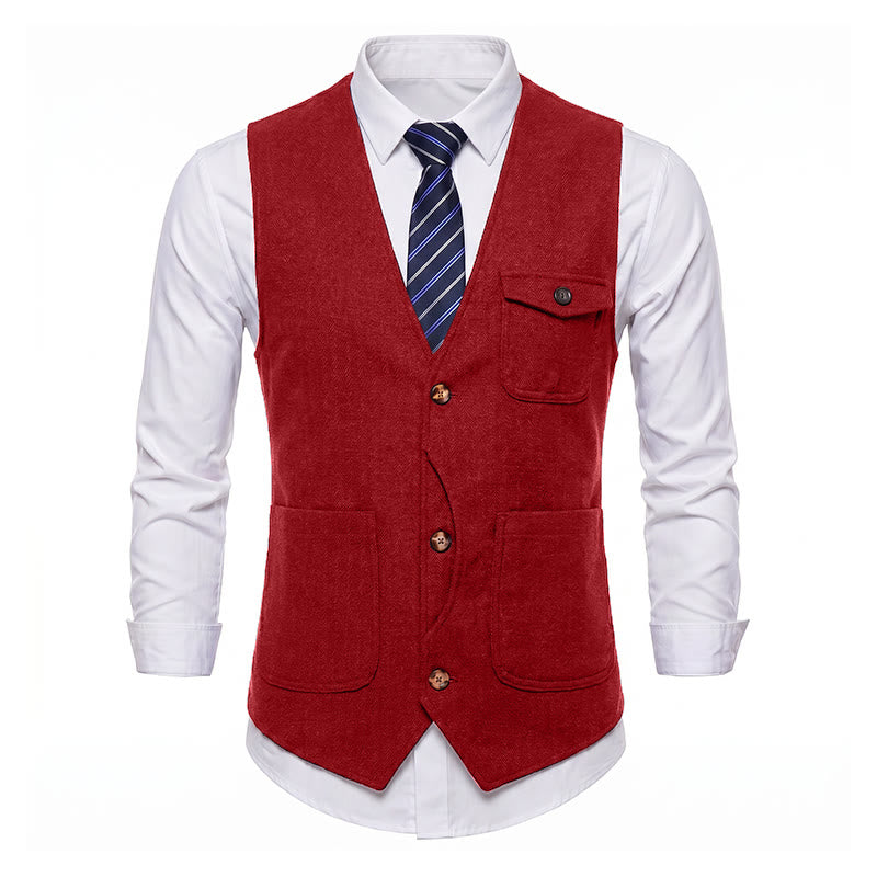 Gilet de costume infroissable à chevrons style vintage américain pour homme - image 29